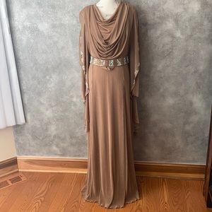 Formal Gown Dress Abaya Long Sleeve Rhinestones
